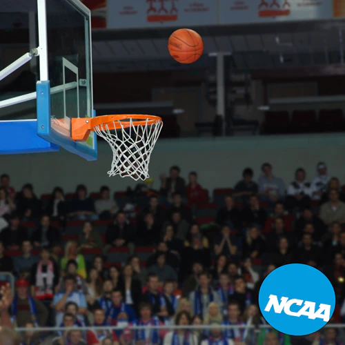 Basketball about to go into the net